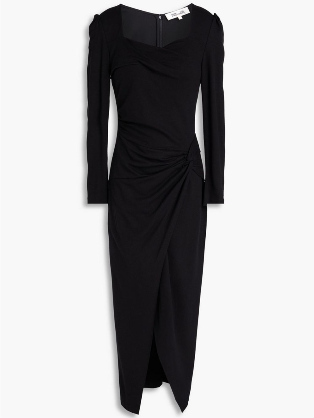 Diane Von Furstenberg Black Long-Sleeve Ruched Wrap Maxi Dress
